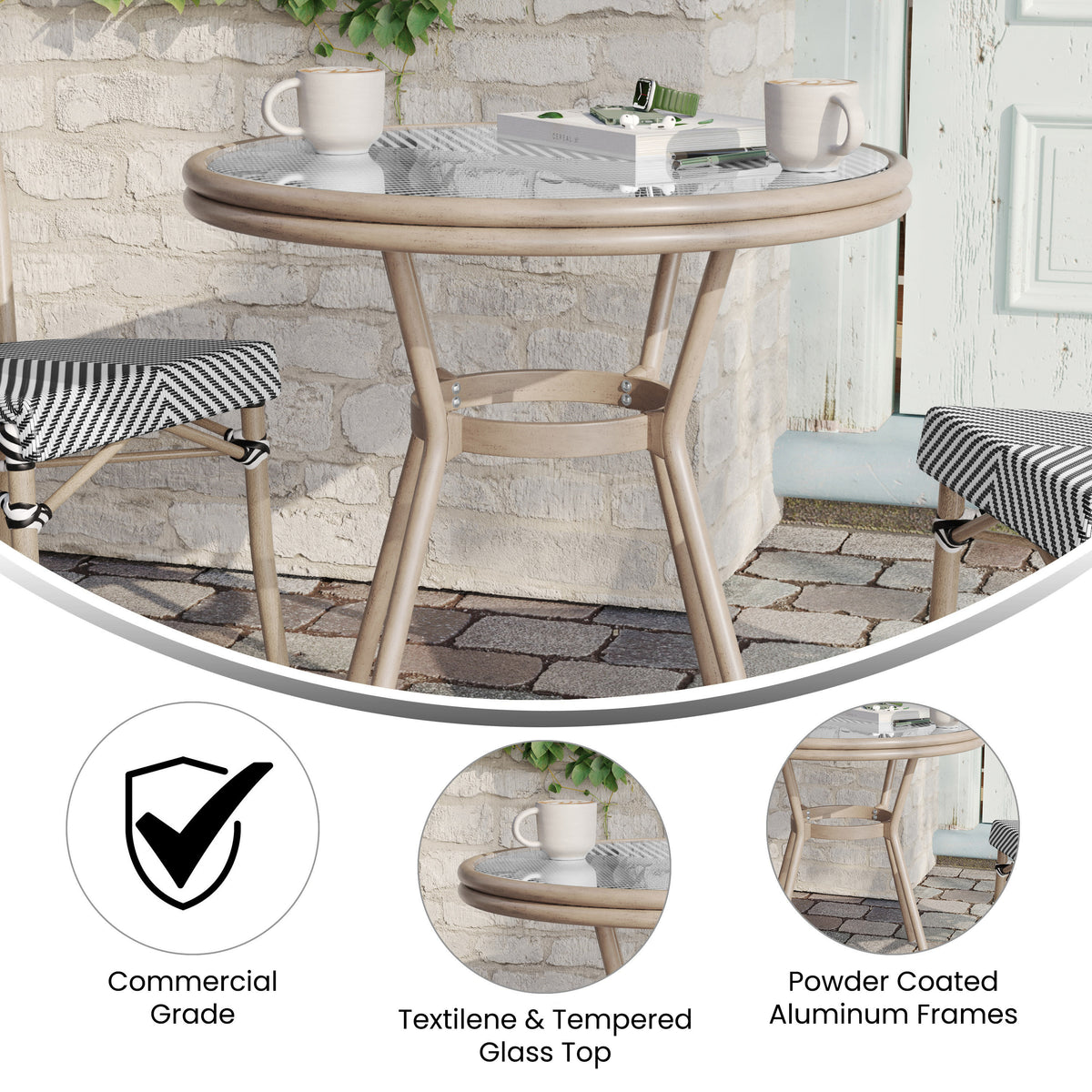 Indoor/Outdoor Commercial Glass Top Bistro Table - Image 3