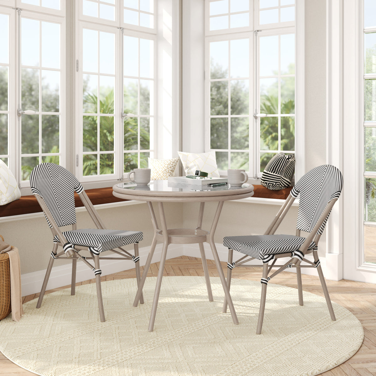 Indoor/Outdoor Commercial Bistro Set with Table and Two Chairs - Image 2