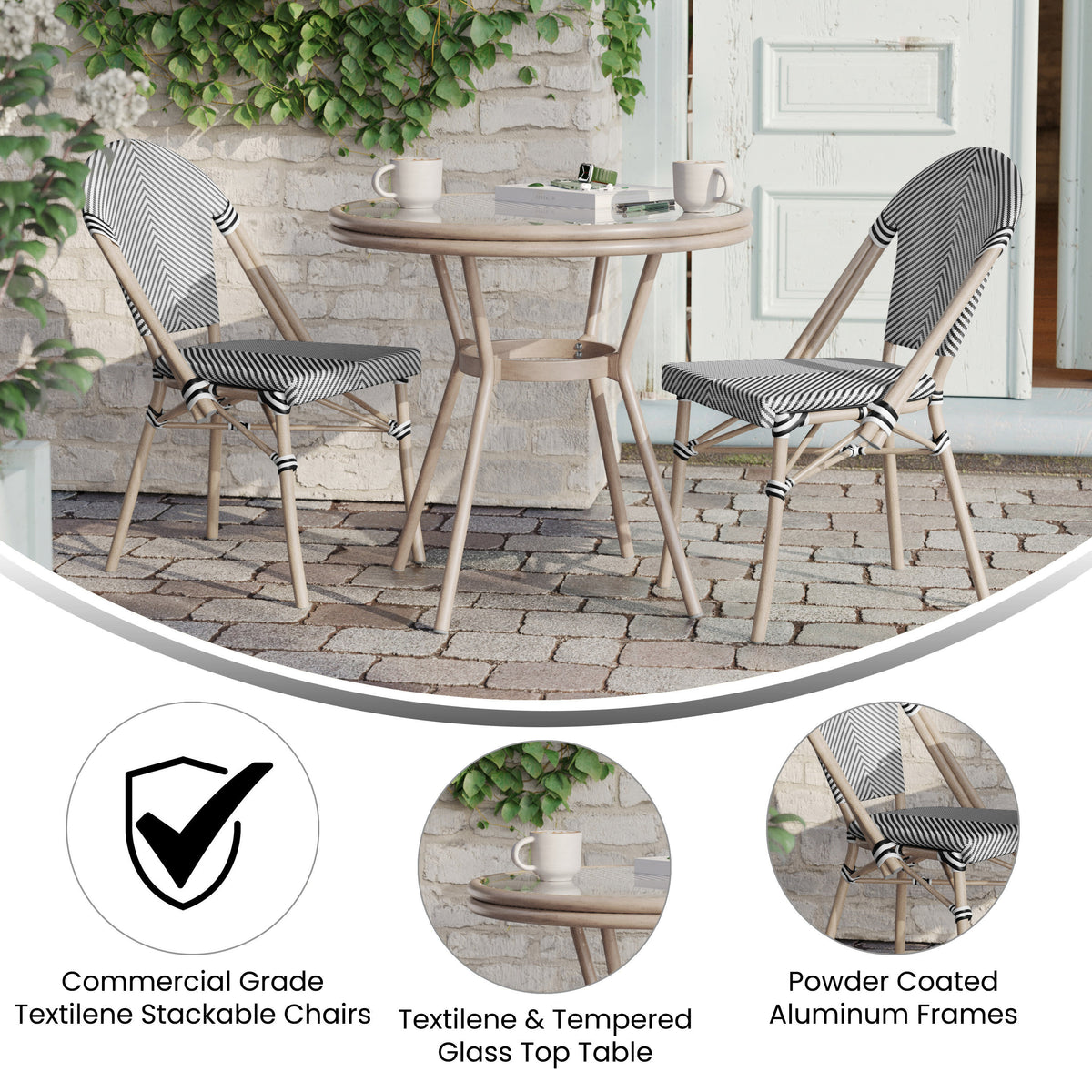 Indoor/Outdoor Commercial Bistro Set with Table and Two Chairs - Image 3