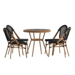 Indoor/Outdoor Commercial Bistro Set with Table and Four Chairs
