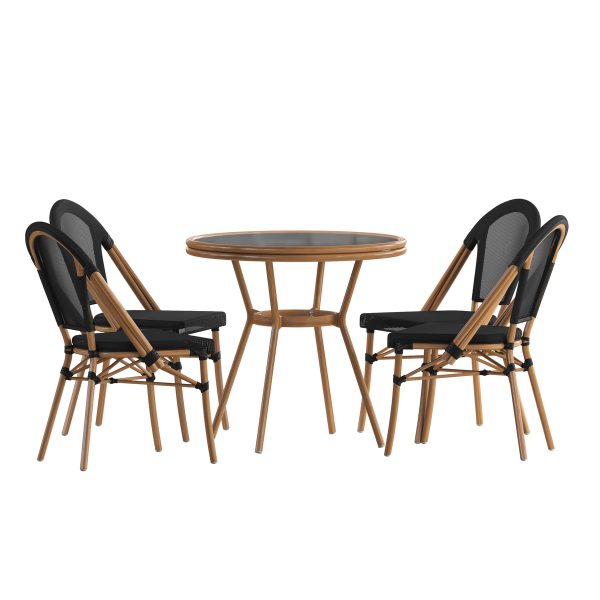 Indoor/Outdoor Commercial Bistro Set with Table and Four Chairs