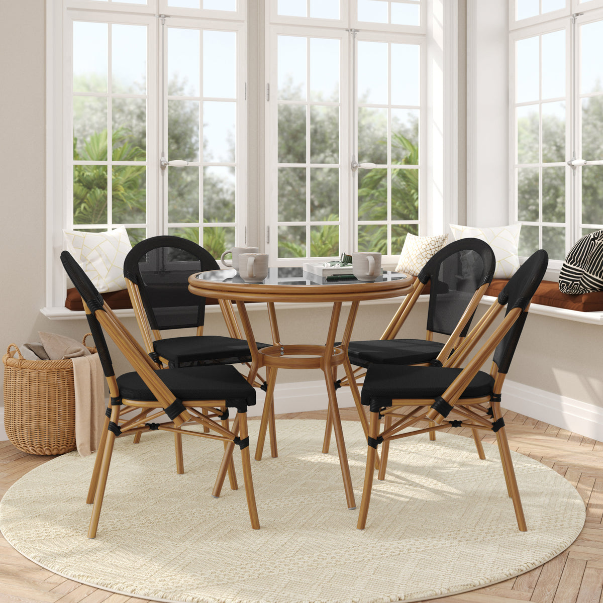 Indoor/Outdoor Commercial Bistro Set with Table and Four Chairs - Image 2