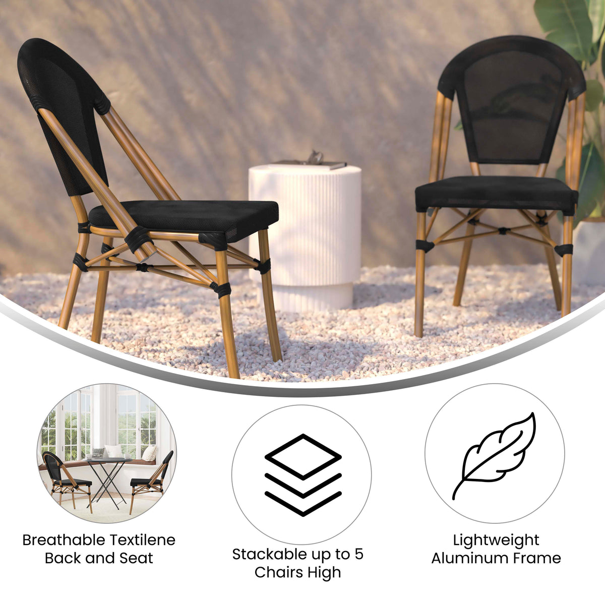 All-Weather Commercial Paris Chair with Aluminum Frame - Image 3
