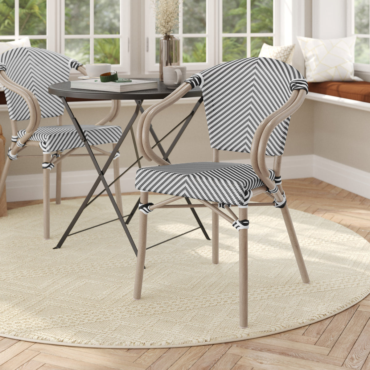All-Weather Commercial Paris Chair with Arms and Metal Frame - Image 2