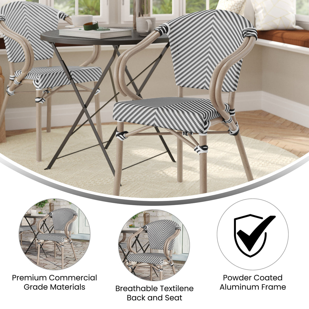 All-Weather Commercial Paris Chair with Arms and Metal Frame - Image 3