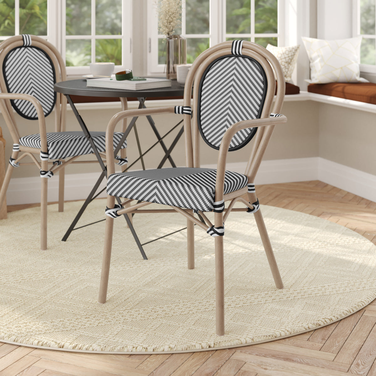 All-Weather Commercial Paris Chair with Arms and metal Frame - Image 2
