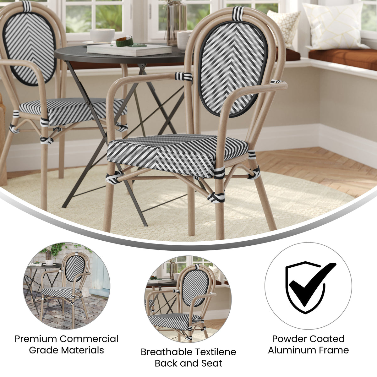 All-Weather Commercial Paris Chair with Arms and metal Frame - Image 3