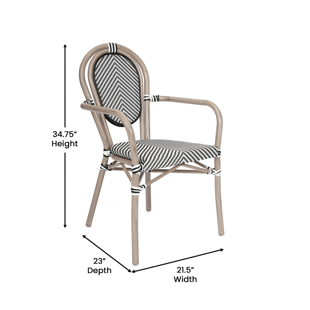 All-Weather Commercial Paris Chair with Arms and metal Frame - Image 4
