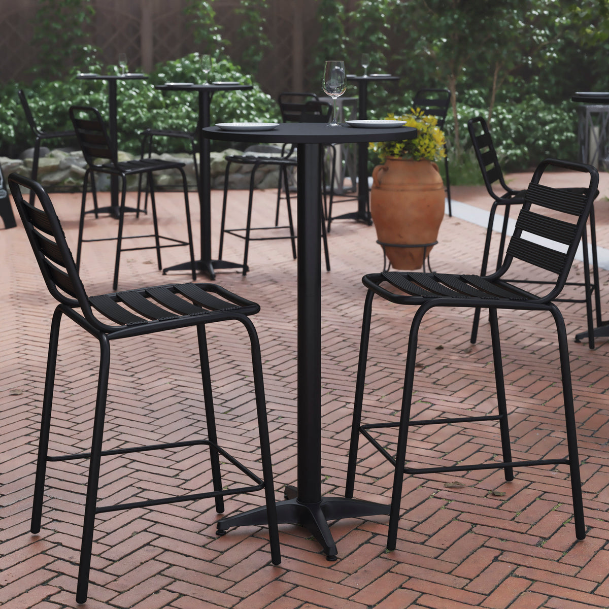 Indoor/Outdoor 23.5"H Aluminum Round Bar Height Table with Cross Base - Image 2