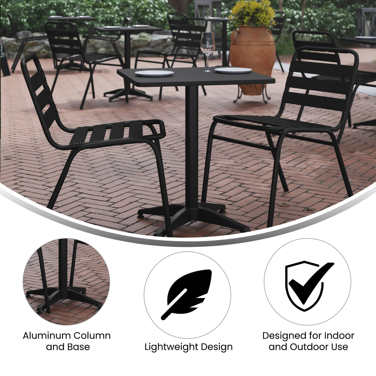 23.5" Square Aluminum Smooth Top Indoor-Outdoor Table with Base - Image 3
