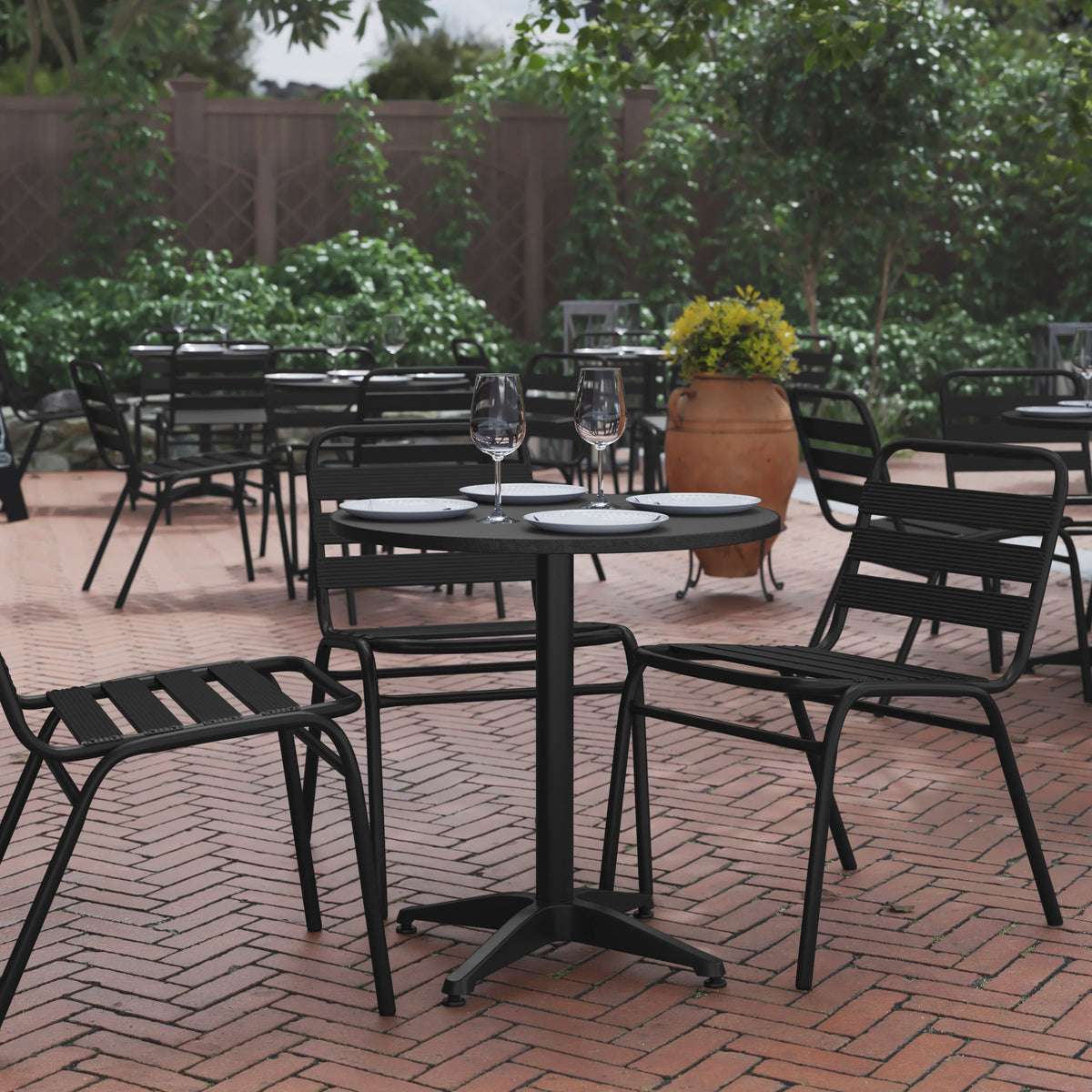 27.5" Round Aluminum Smooth Top Indoor-Outdoor Table with Base - Image 2