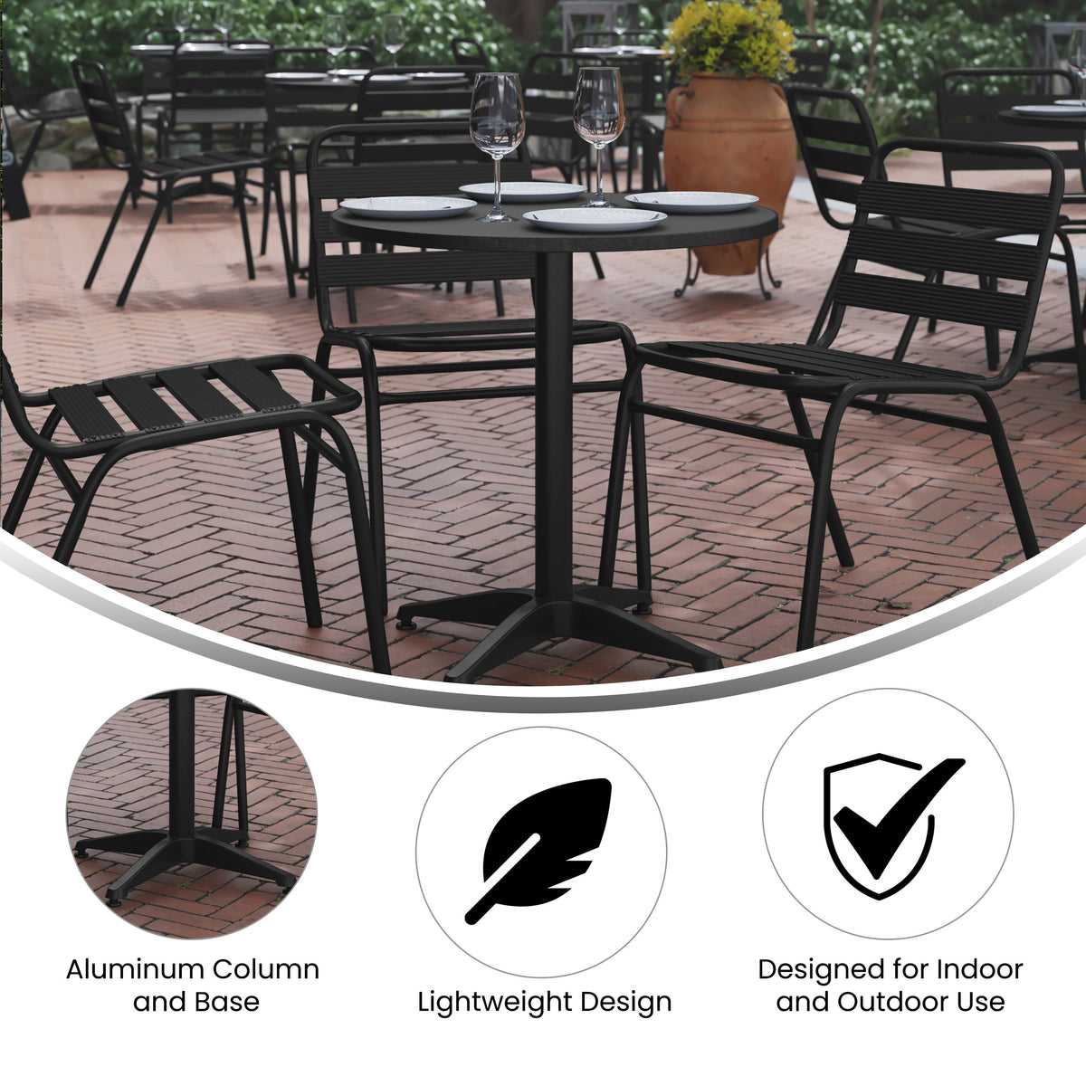 27.5" Round Aluminum Smooth Top Indoor-Outdoor Table with Base - Image 3