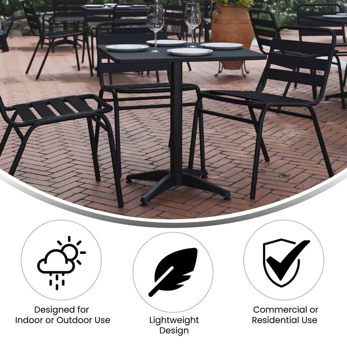 27.5" Square Aluminum Smooth Top Indoor-Outdoor Table with Base - Image 3