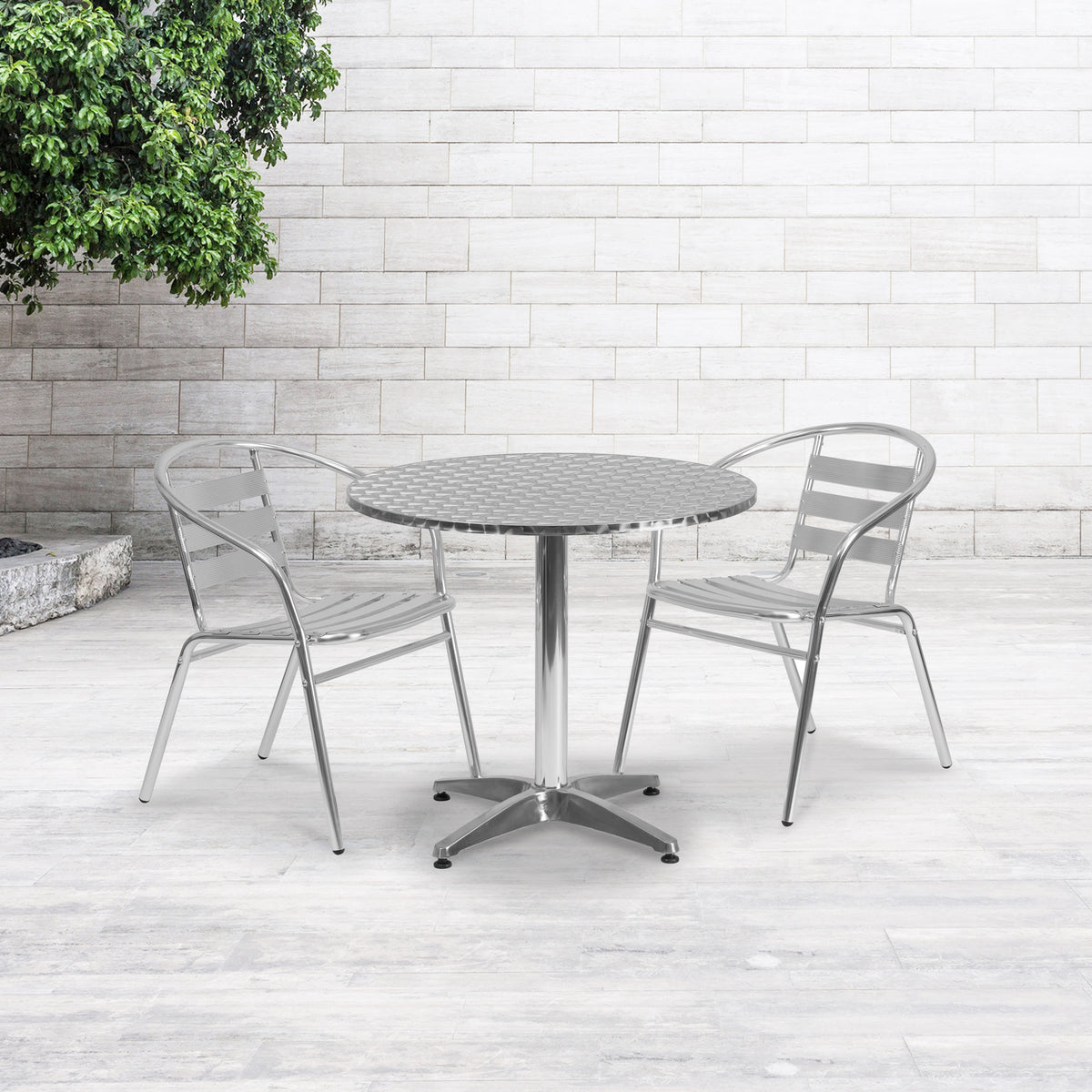 31.5" Round Aluminum Smooth Top Indoor-Outdoor Table with Base - Image 2