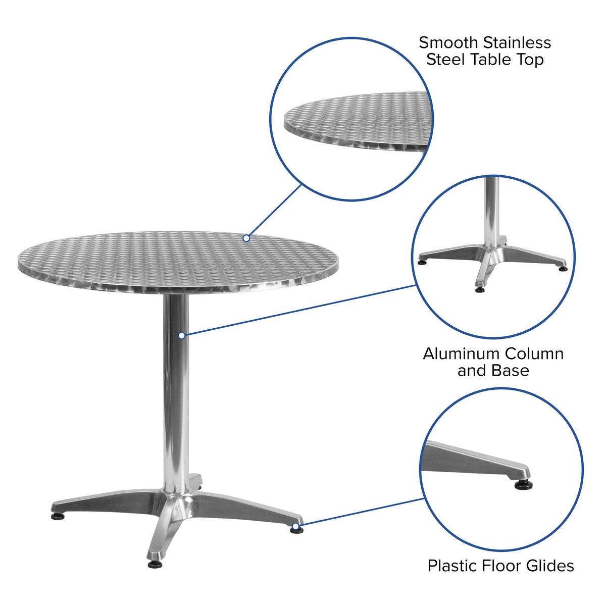 31.5" Round Aluminum Smooth Top Indoor-Outdoor Table with Base - Image 3
