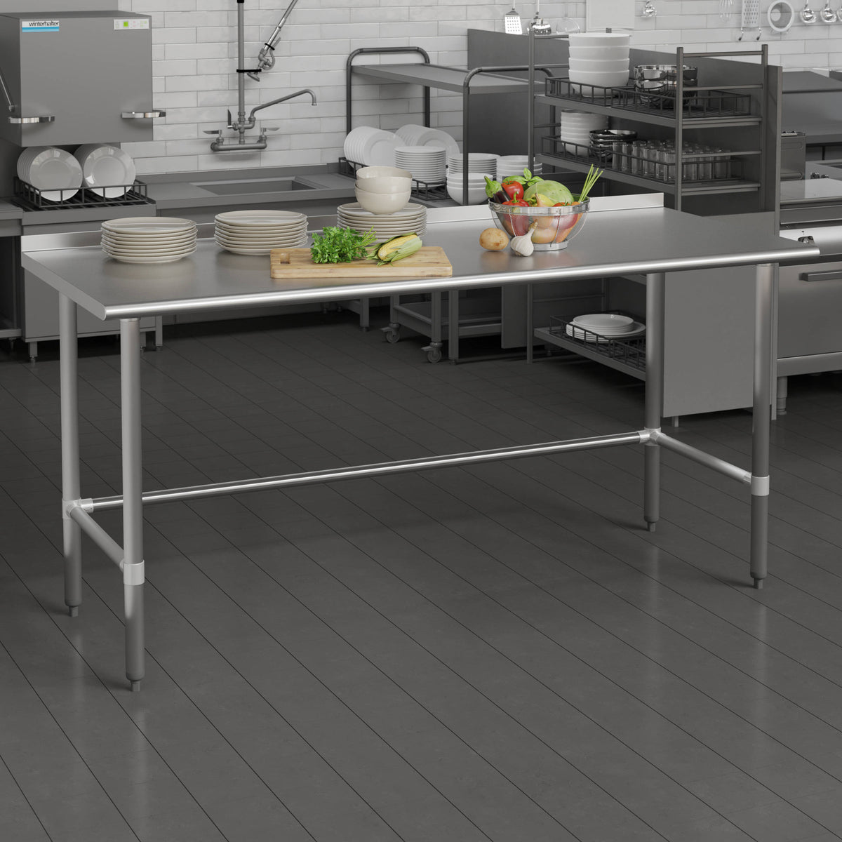 Commercial Stainless Steel Kitchen Prep and Work Table with Backsplash - Image 2
