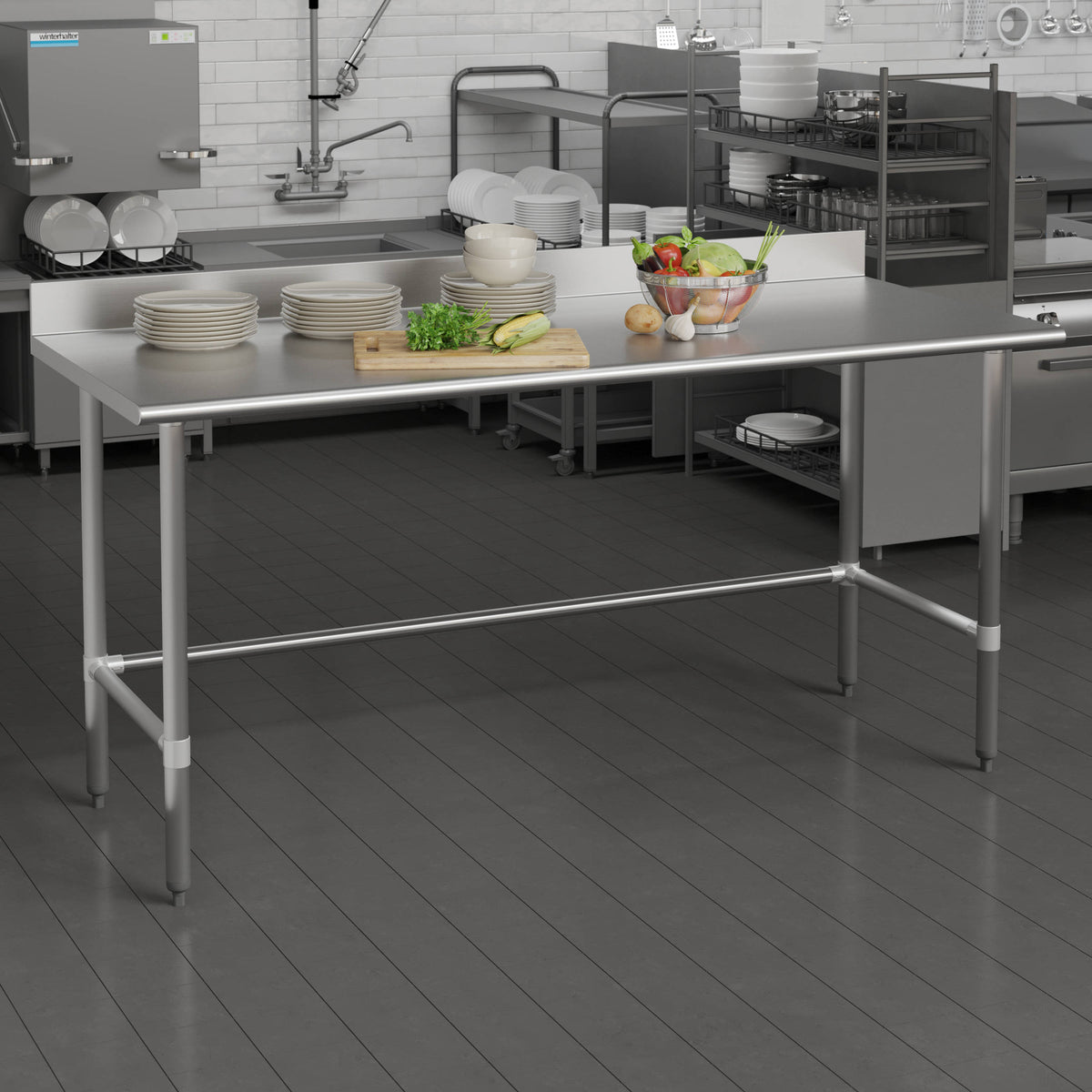 Commercial Stainless Steel Kitchen Prep and Work Table with Backsplash - Image 2
