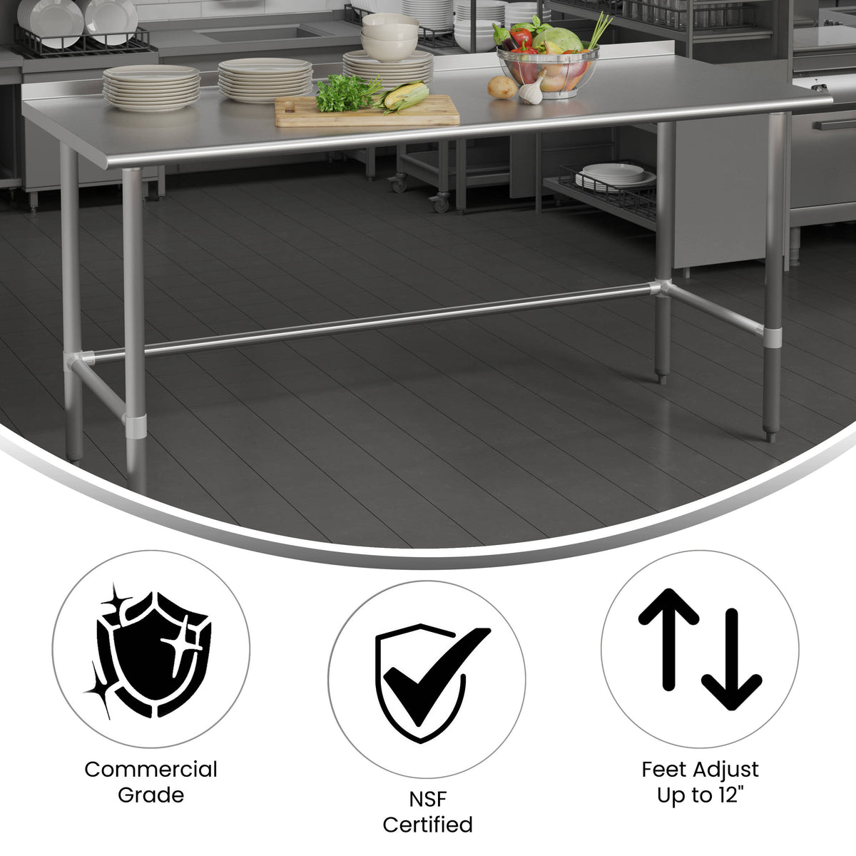 Commercial Stainless Steel Kitchen Prep and Work Table with Backsplash - Image 3