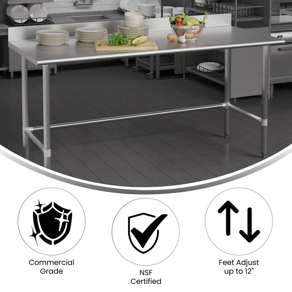 Commercial Stainless Steel Kitchen Prep and Work Table with Backsplash - Image 3