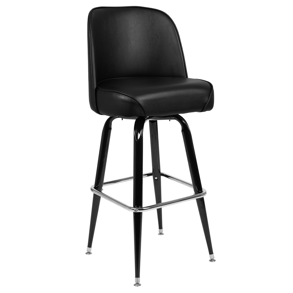 Metal Barstool with Swivel Vinyl Upholstered Bucket Seat and Footrest