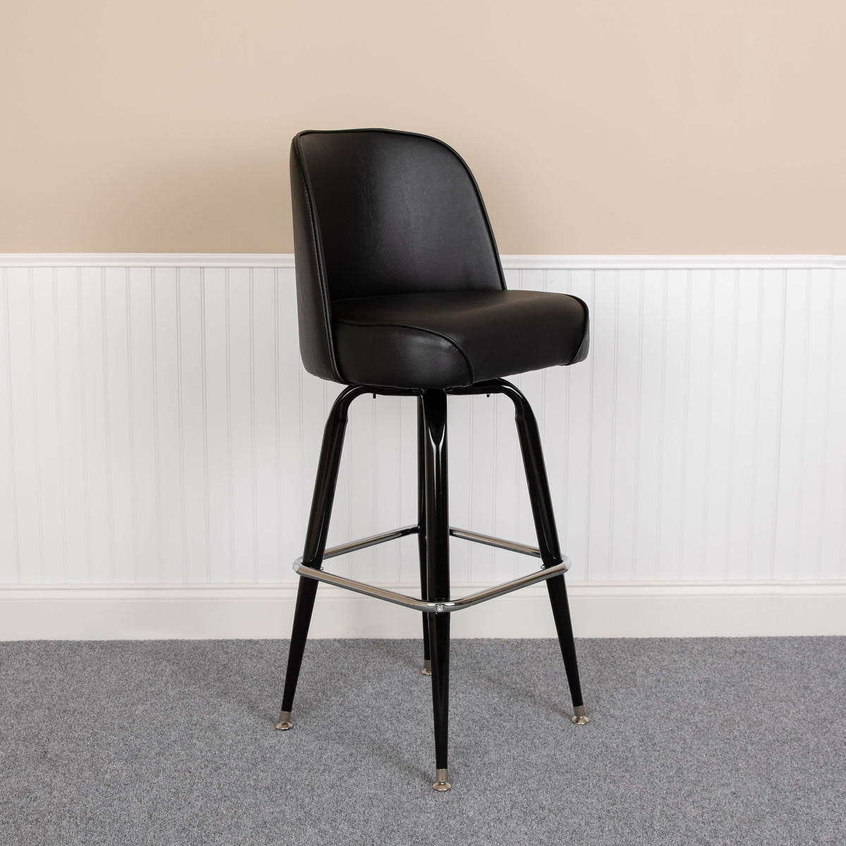Metal Barstool with Swivel Vinyl Upholstered Bucket Seat and Footrest - Image 2