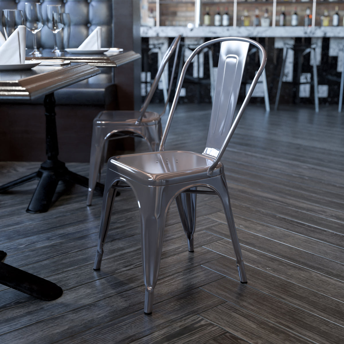 Clear Coated Metal Indoor Stackable Chair - Image 2