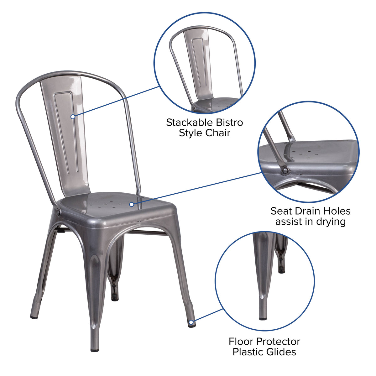 Clear Coated Metal Indoor Stackable Chair - Image 3