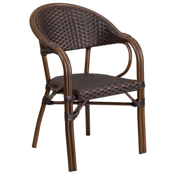 Rattan Restaurant Patio Chair with Bamboo-Aluminum Frame