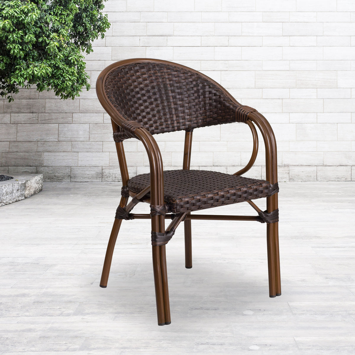 Rattan Restaurant Patio Chair with Bamboo-Aluminum Frame - Image 2