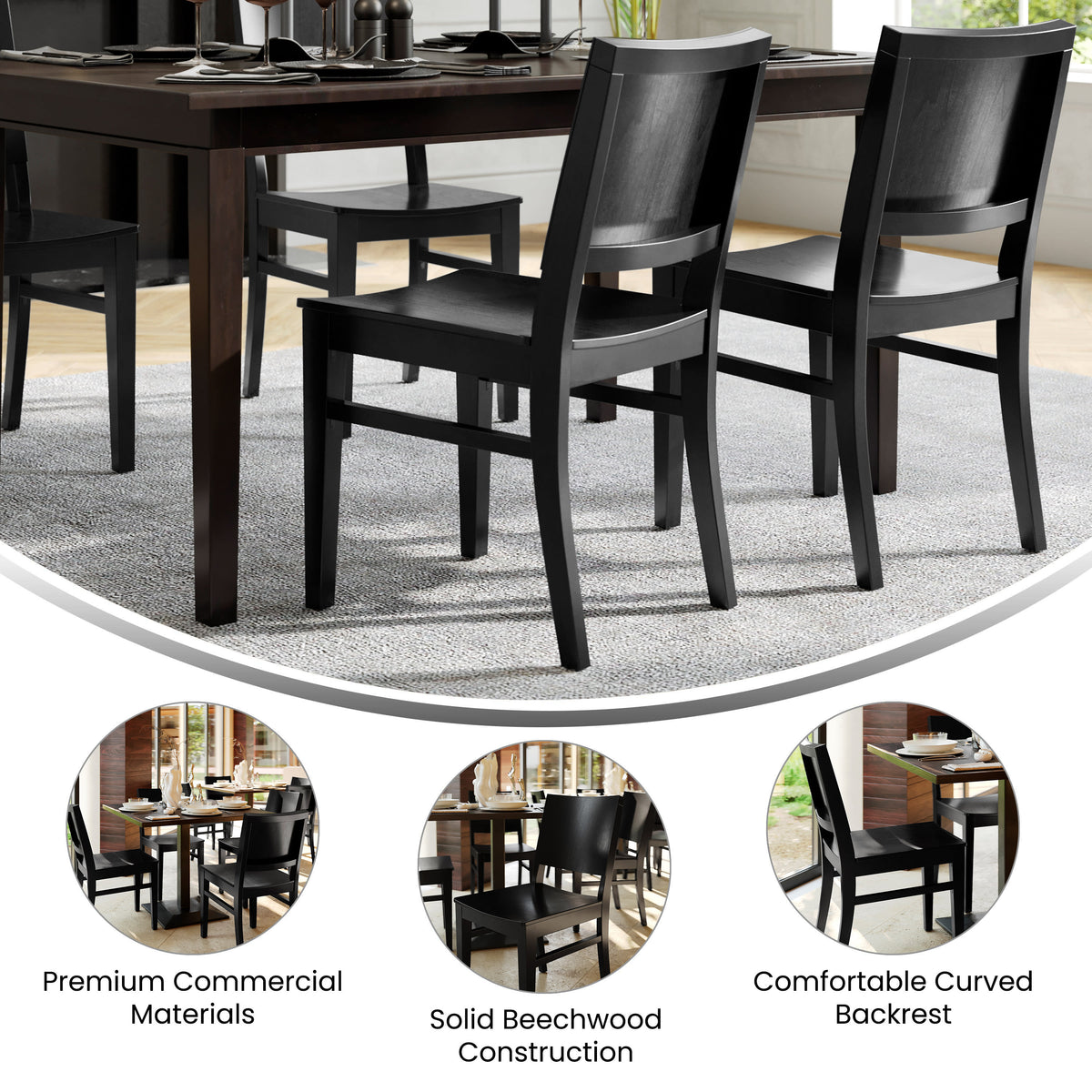 Commercial Solid Wood Dining Chair with Curved Backrest - Image 3
