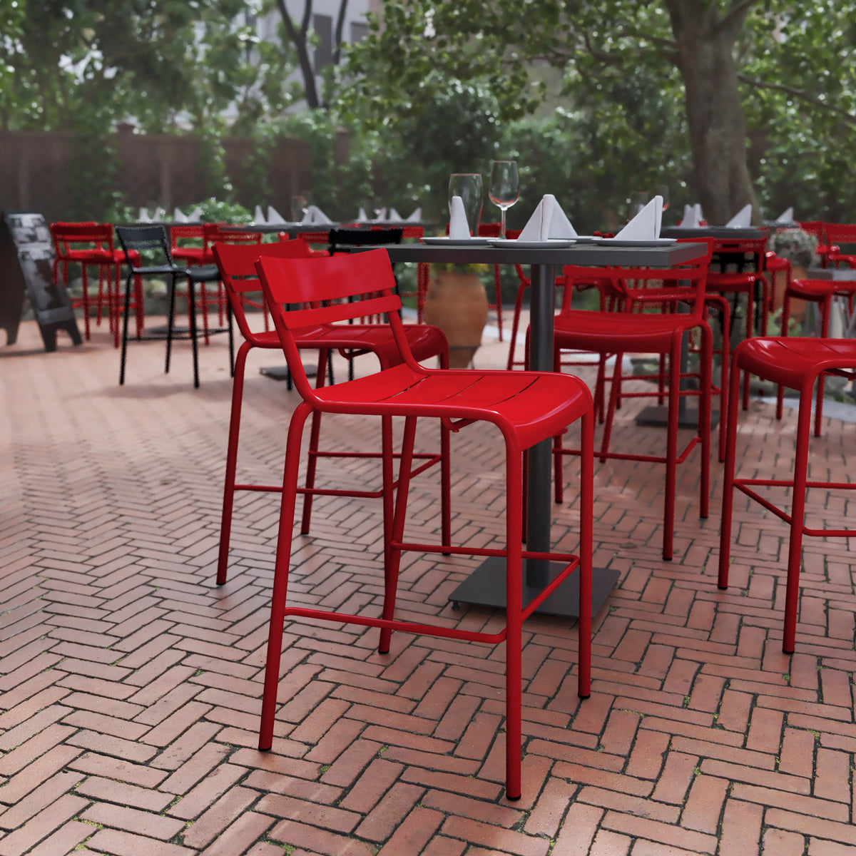 Modern Commercial Grade 2 Slat Indoor/Outdoor Steel Bar Stool - Image 2