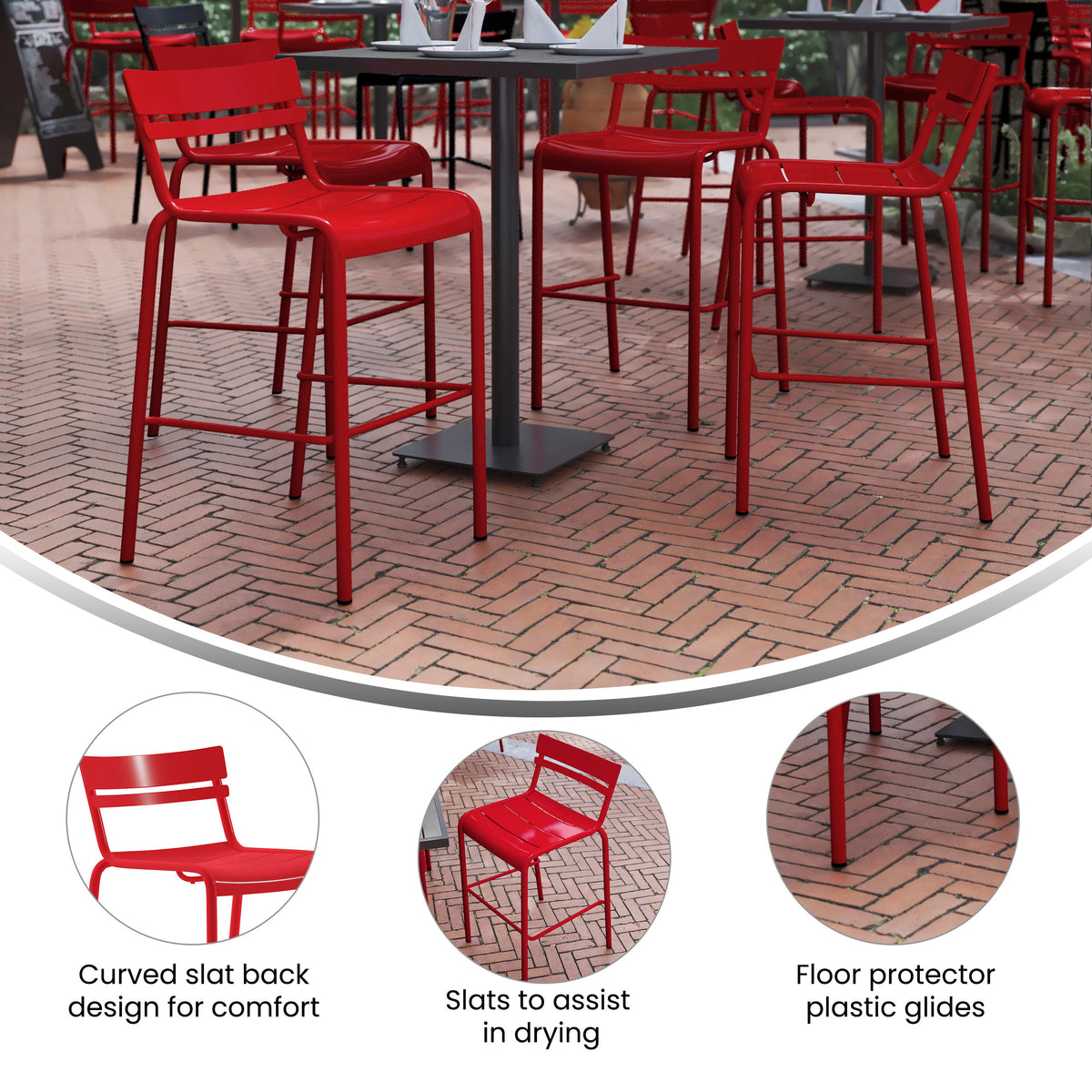 Modern Commercial Grade 2 Slat Indoor/Outdoor Steel Bar Stool - Image 3