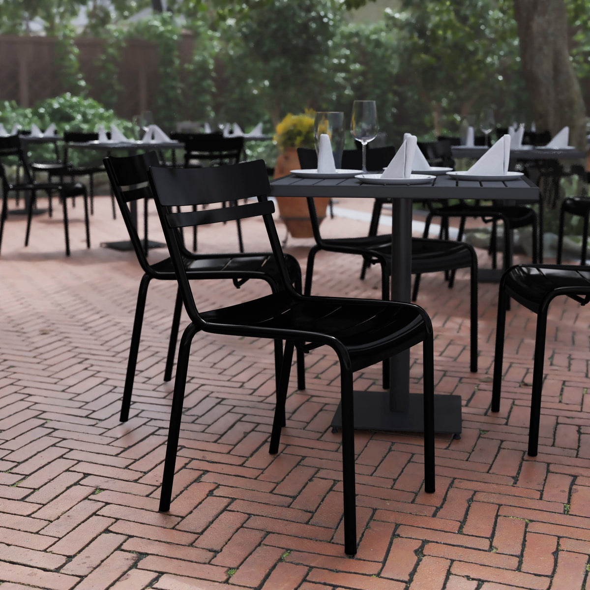 Modern Commercial Grade 2 Slat Indoor/Outdoor Steel Dining Chair - Image 2