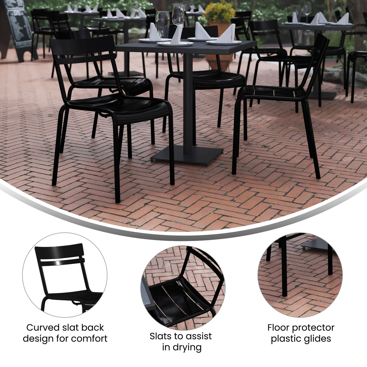 Modern Commercial Grade 2 Slat Indoor/Outdoor Steel Dining Chair - Image 3