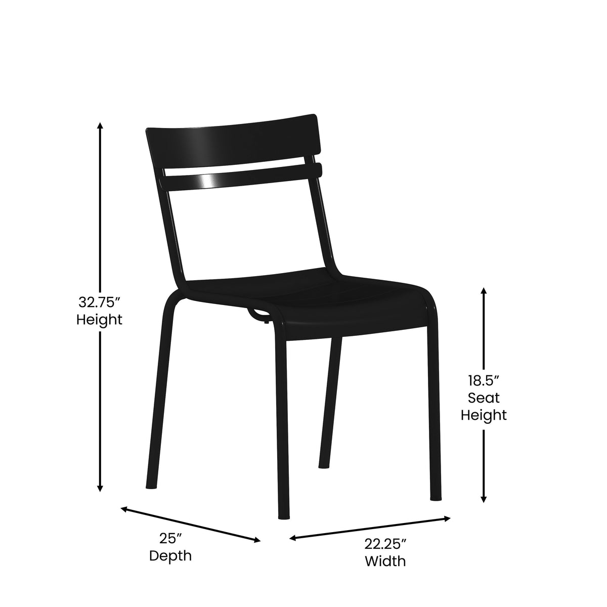 Modern Commercial Grade 2 Slat Indoor/Outdoor Steel Dining Chair - Image 4