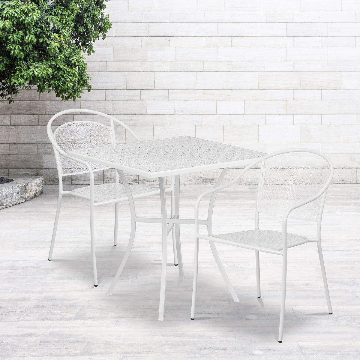 28'' Square Indoor-Outdoor Steel Patio Table Set with 2 Round Back Chairs - Image 2