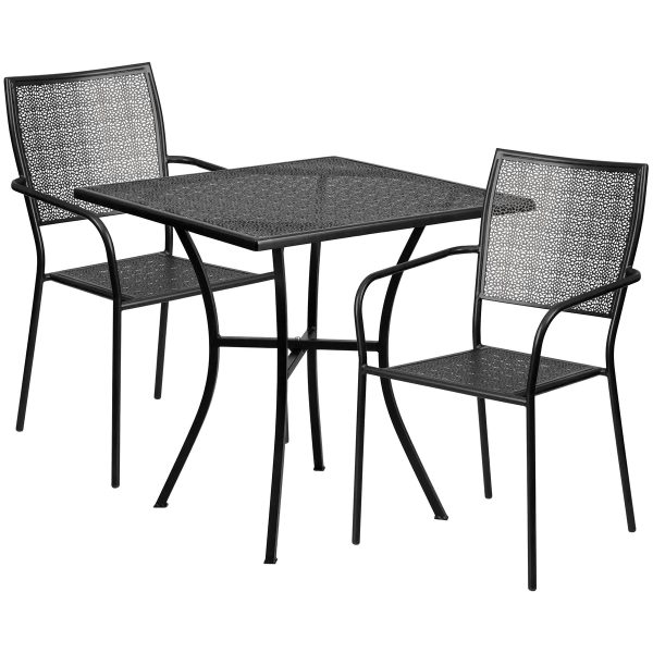 28'' Square Indoor-Outdoor Steel Patio Table Set with 2 Square Back Chairs