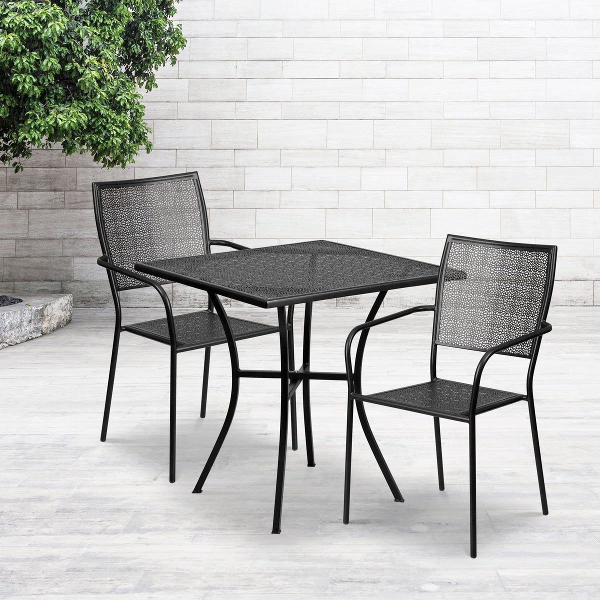 28'' Square Indoor-Outdoor Steel Patio Table Set with 2 Square Back Chairs - Image 2