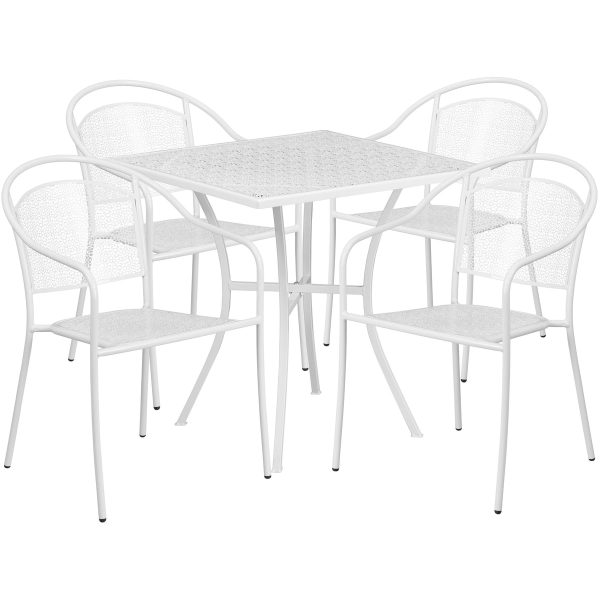 28'' Square Indoor-Outdoor Steel Patio Table Set with 4 Round Back Chairs