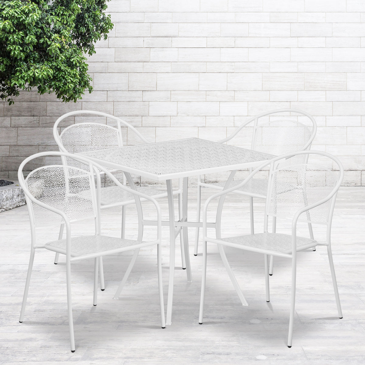 28'' Square Indoor-Outdoor Steel Patio Table Set with 4 Round Back Chairs - Image 2
