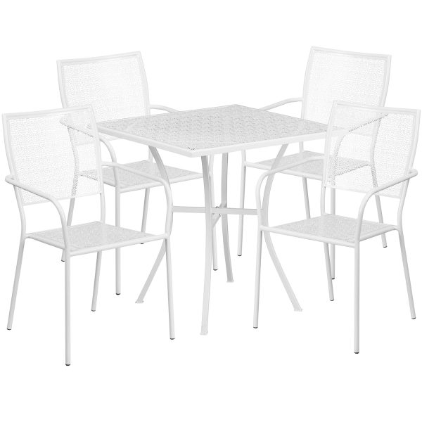 28'' Square Indoor-Outdoor Steel Patio Table Set with 4 Square Back Chairs