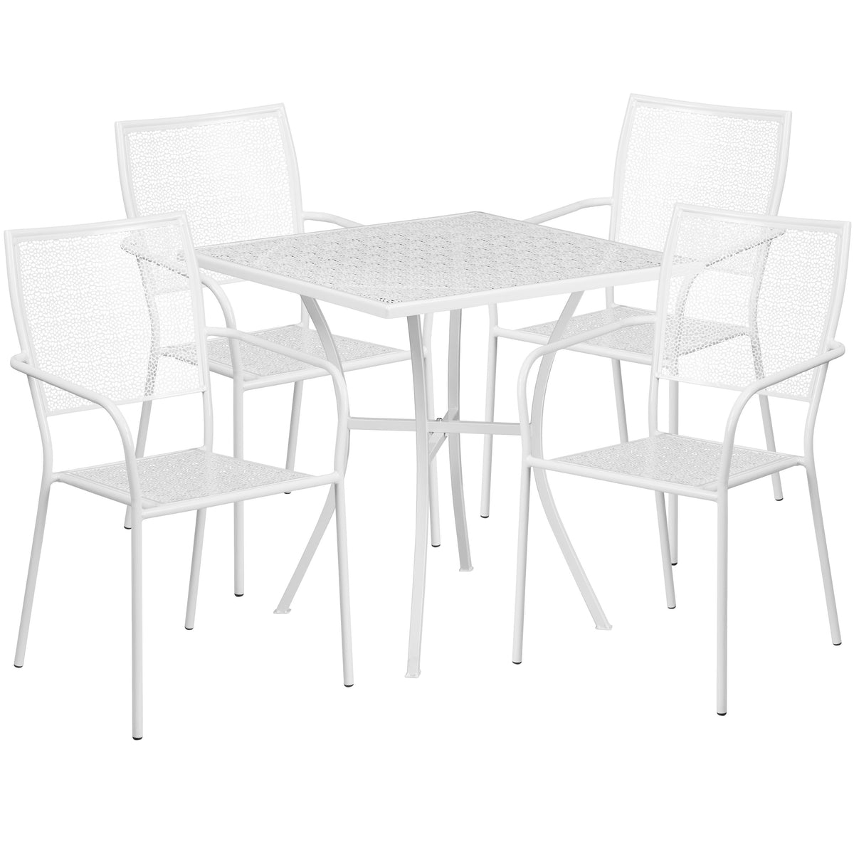 28'' Square Indoor-Outdoor Steel Patio Table Set with 4 Square Back Chairs