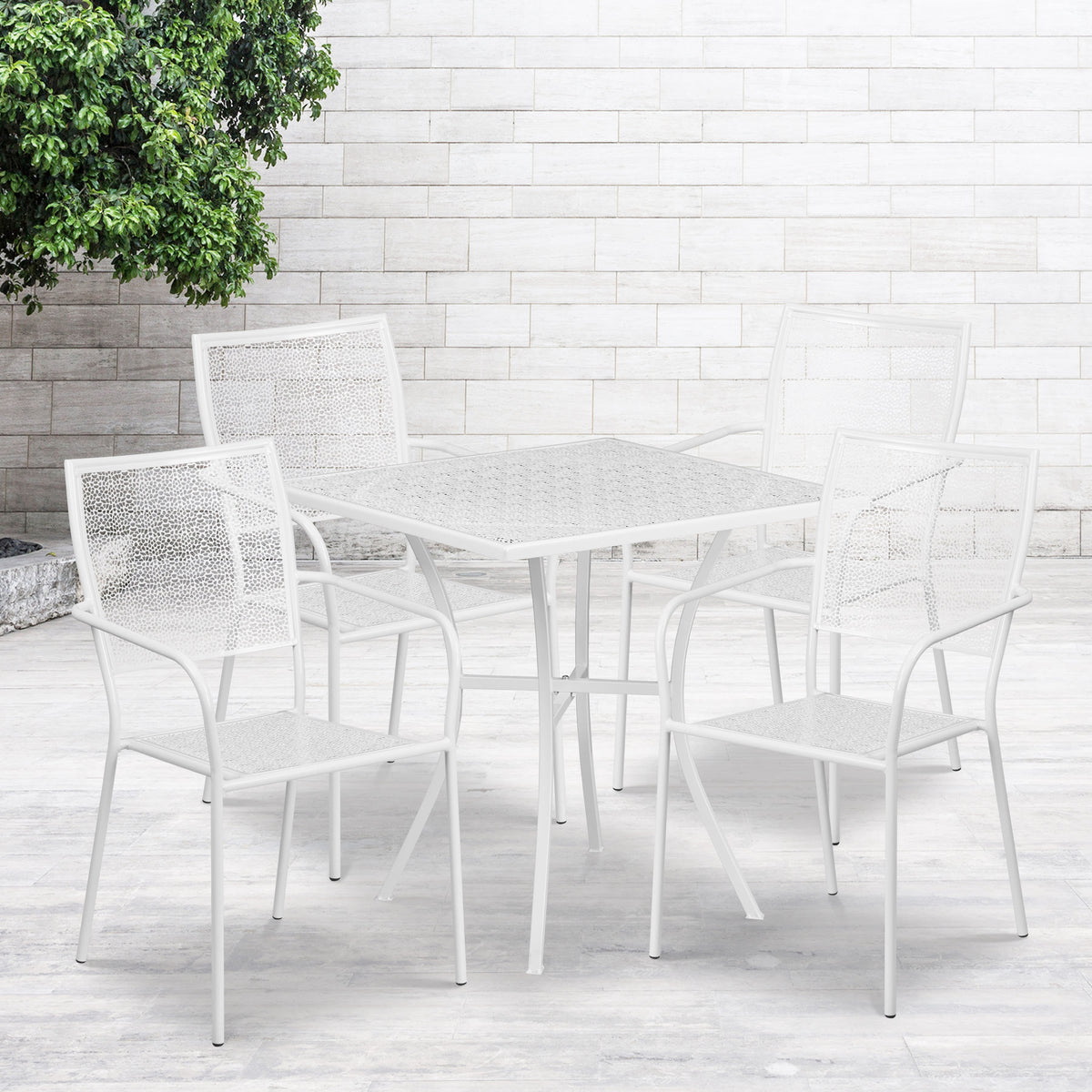 28'' Square Indoor-Outdoor Steel Patio Table Set with 4 Square Back Chairs - Image 2