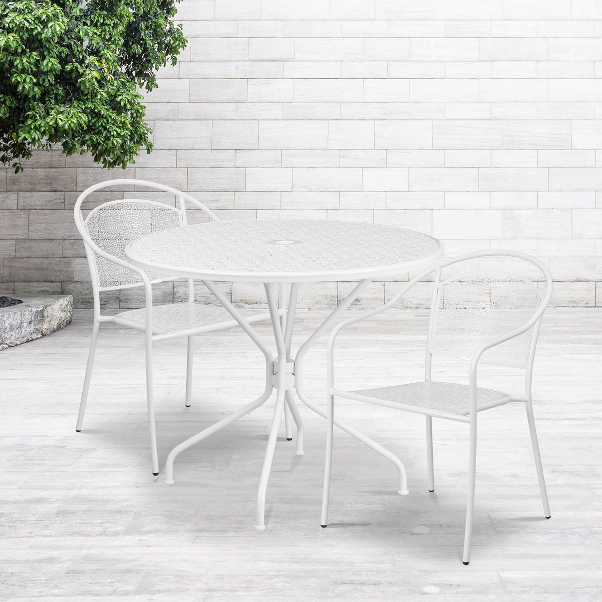 35.25'' Round Indoor-Outdoor Steel Patio Table Set with 2 Round Back Chairs - Image 2