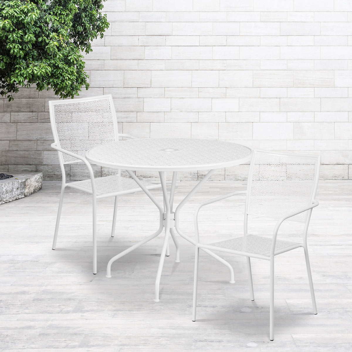 35.25'' Round Indoor-Outdoor Steel Patio Table Set with 2 Square Back Chairs - Image 2