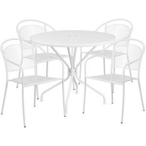 35.25'' Round Indoor-Outdoor Steel Patio Table Set with 4 Round Back Chairs