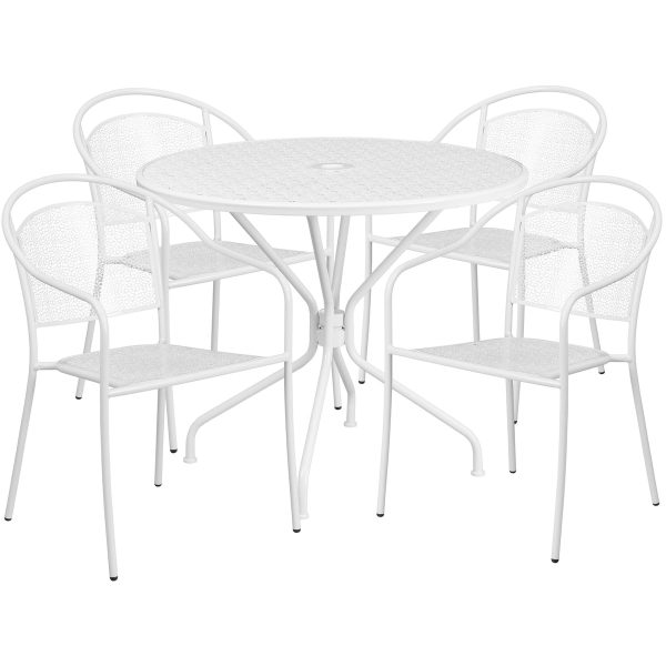 35.25'' Round Indoor-Outdoor Steel Patio Table Set with 4 Round Back Chairs