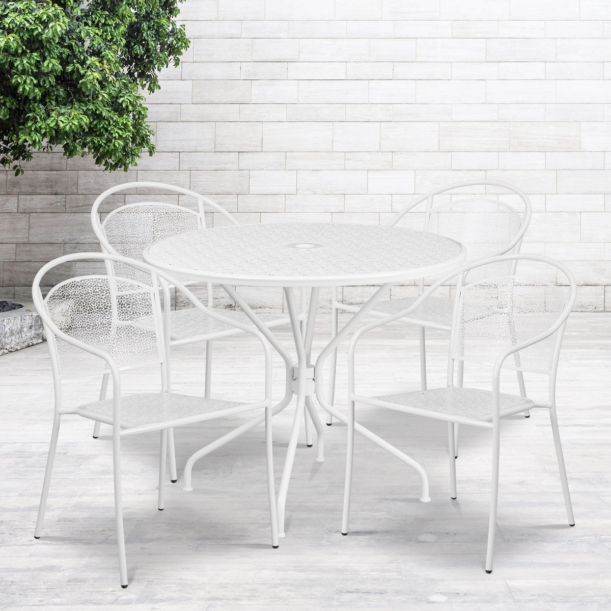 35.25'' Round Indoor-Outdoor Steel Patio Table Set with 4 Round Back Chairs - Image 2