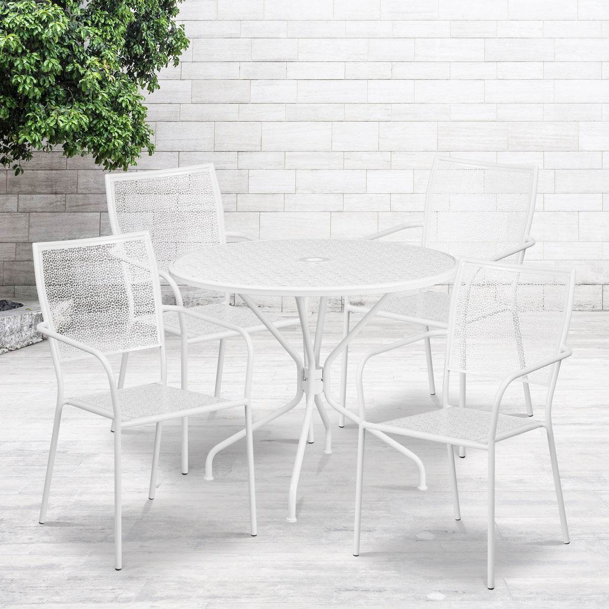35.25'' Round Indoor-Outdoor Steel Patio Table Set with 4 Square Back Chairs - Image 2