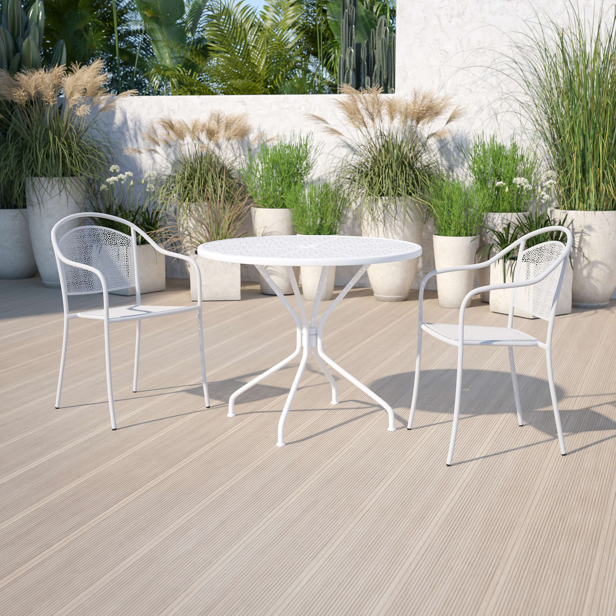 35.25" Round Indoor-Outdoor Steel Patio Table-Umbrella Hole-Restaurant Seating - Image 2